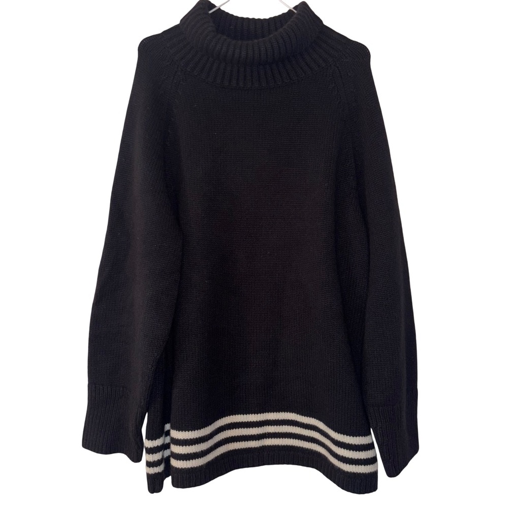 Khaite | Cashmere Black White Stripe Bottom Oversized Comfy Turtleneck Sweater S